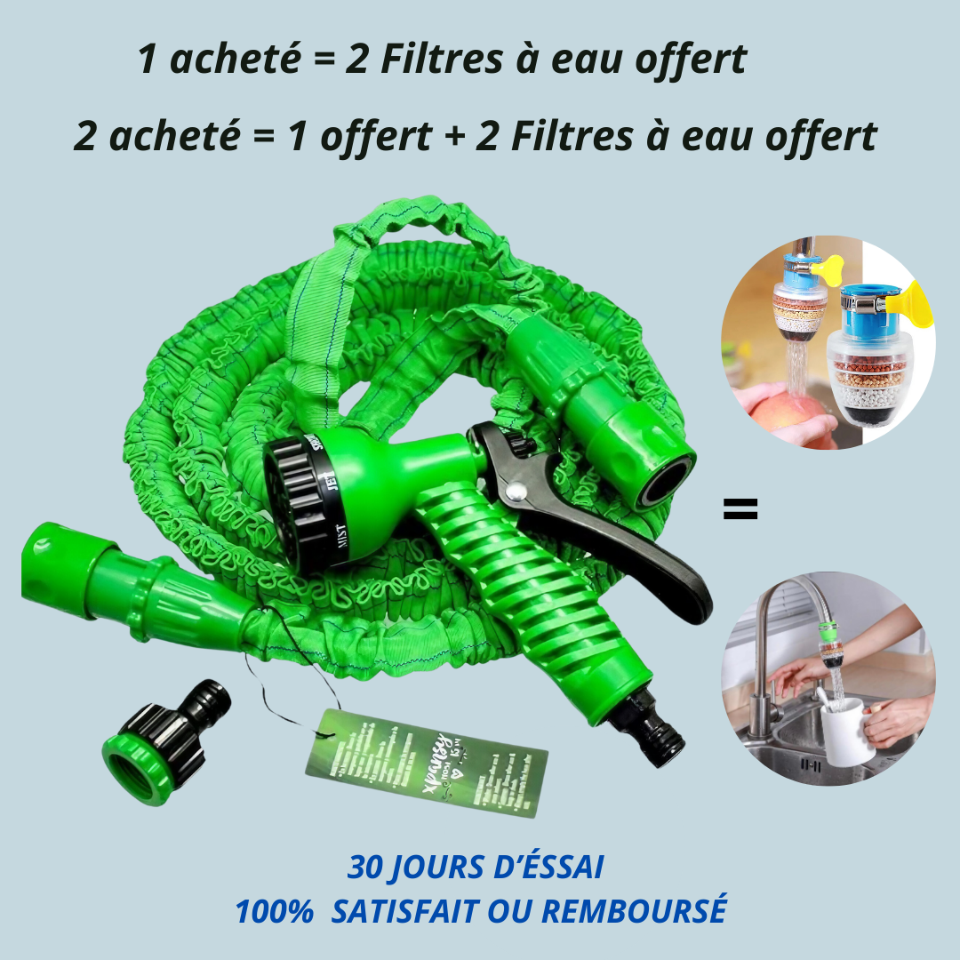 Tuyau extensible multi-usage jusqu'à 30m à l'usage + 2 Filtres à eau offert