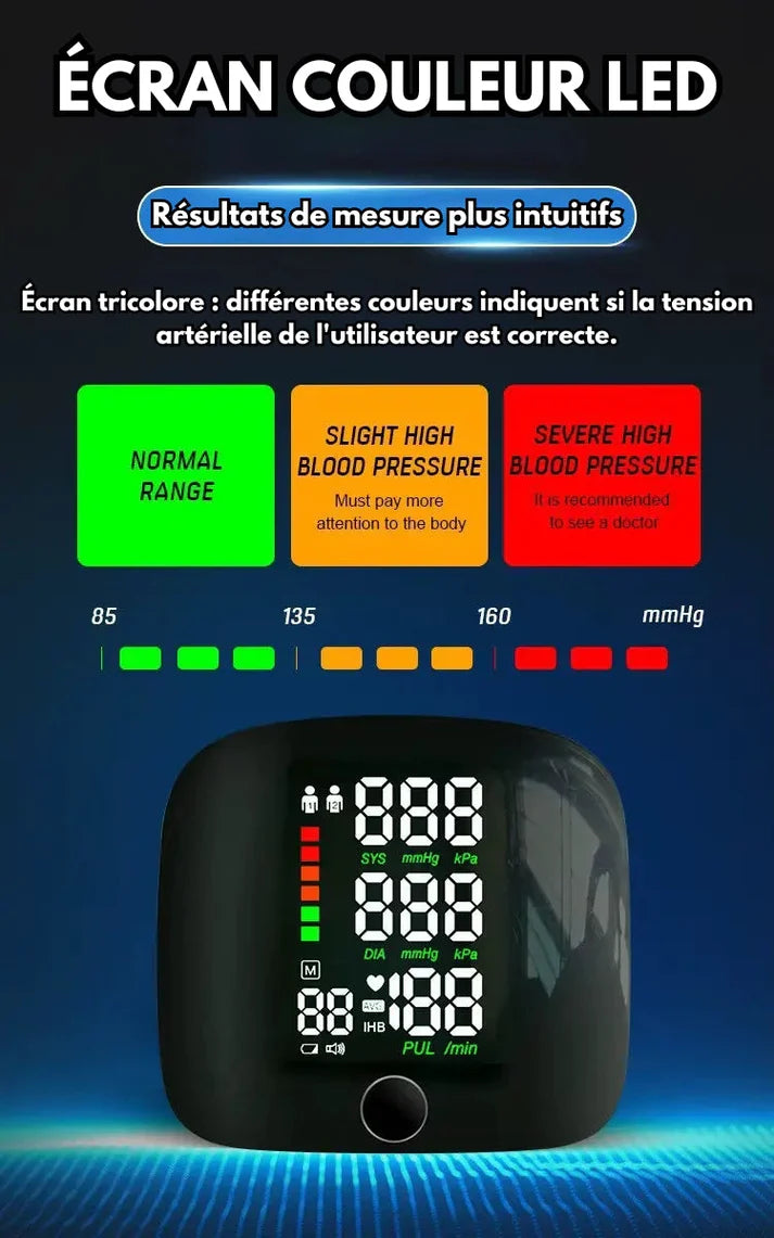 Tensiomètre Poignet Portable et Rechargeable Avec Écran LED : Précision Et Facilité D'utilisation