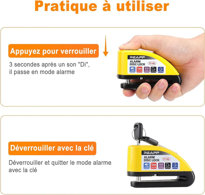 Antivol de Disque Alarme Étanche pour Moto et Vélo - Sécurité Max