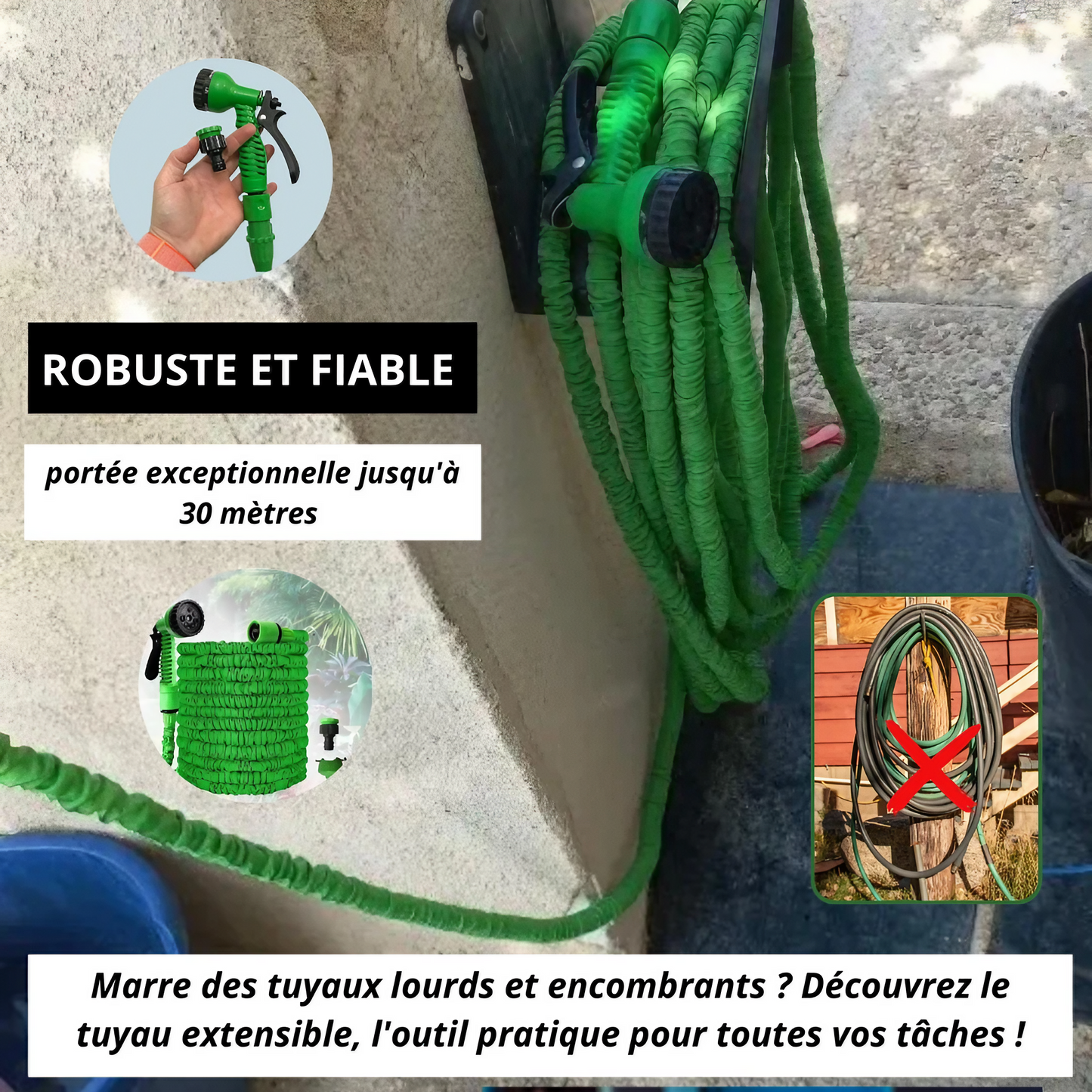 Tuyau extensible multi-usage jusqu'à 30m à l'usage + 2 Filtres à eau offert