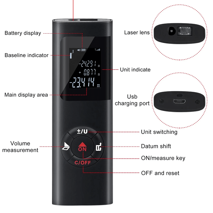 Mini télémètre laser intelligent, mesure infrarouge, USB, aste, portable